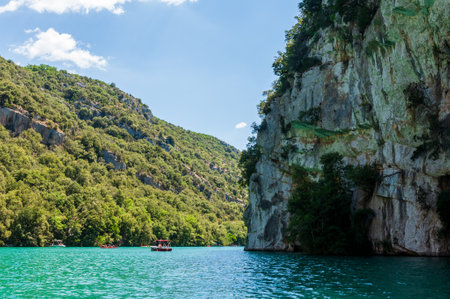 Exterior shot of the Gorges du Verdon, in the French Provence, on a beautiful summer day.の写真素材