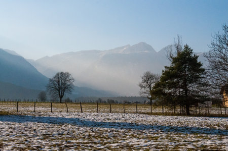 A winter landscape in the French savoy area, near the town of Entre-deux-guiers.の写真素材