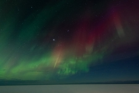 A spectacular display of the aurora borealis, the northern lights., near Jokulsarlon, in Icelandの写真素材