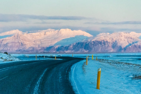 First person perspective of driving along icelands main highway, along the south coast.の写真素材