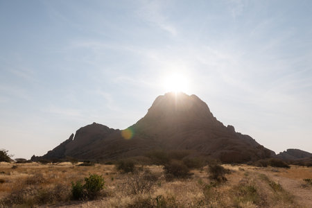 Sunset near Spitzkoppe, a famous granite peak in the center of namibia.の写真素材