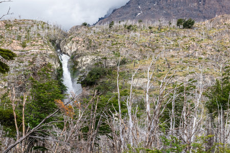 Detail of a waterfall near lago grey, along the W-trek in Patagonia.の写真素材