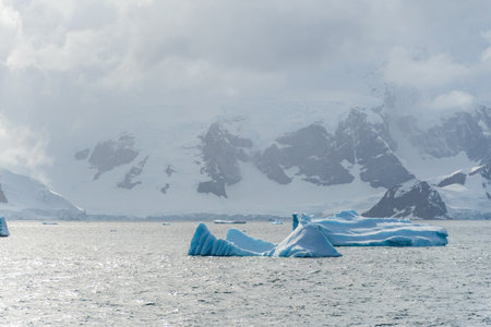 Giant icebergs along the route between Cuverville island and Portal Point, in the Gerlache Strait. Antarctic Peninsulaの写真素材
