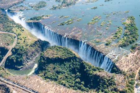 Aerial shot of the Victoria Falls on the Zimbawe Zambia Border.の写真素材