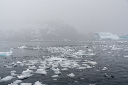 A snowy and Icy landscape near Primavera Base and Cierva Cove, on the Antarctic Peninsulaの写真素材