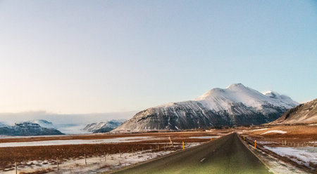 First person perspective of driving along icelands main highway, along the south coast.の写真素材
