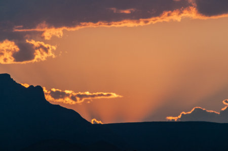 Impression of the Sunset, from a campground in Sesriem, Nambia, gateway to the Sossusvlei.の写真素材