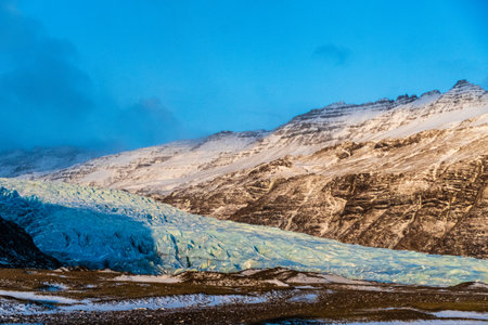 Telephoto of the Flaajokull glacier in southern iceland in winter.の写真素材