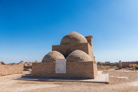 Outdoor scene showing the Mizdakhan Necropolis, a traditional Islamic Burial place in western Uzbekistan.の写真素材