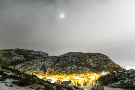 Bodo, Norway - January 2, 2023. A chilling night scene from the town of Bodo in northern norway in Winter.のeditorial素材
