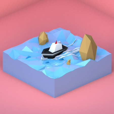3d boat illustrationの写真素材