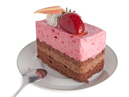 Strawberry mousse cake with chocolate.の写真素材