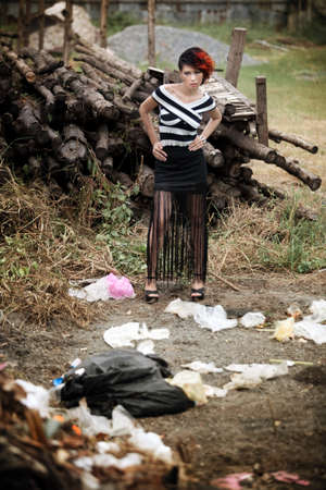 Fashion photos with a pile of junk の写真素材