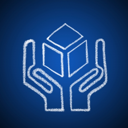 The two hands holding or protecting the package is another reminder that the contents should be handled with care の写真素材