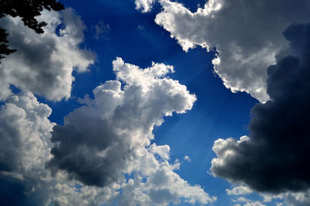 Clouds and open sky, a game of colors and shapes of the summer sky in the middle of summerの写真素材