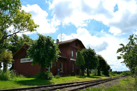 historic building of the railway station on the now abandoned railway line, Svobodne Hermanice, northern Moravia, Czech Republicの写真素材