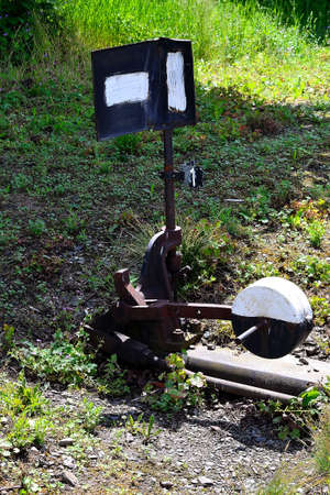old switch guarding the entrance to the station on an abandoned line, Svobodn? Hermanice, North Moravia, Czech Republicの写真素材