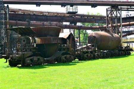 railway wagons for transport of melt in smelters, Lower Vitkovice region, Ostrava, northern Moraviaの写真素材