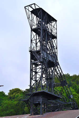 view of the mining tower of the now historic Anselm coal mine, Landek, Ostrava, Czech Republic