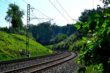 electrified railway line, ecology and transport, Havirov, northern Moravia, Czech Republicの写真素材