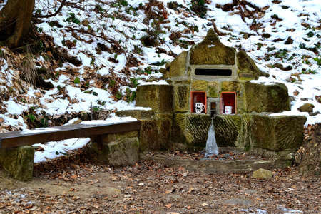 picture Winter wells with ice stalagmite, winter landscape of Javorniky mountains, Moravia Czech Republicの写真素材