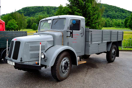 photographs of a historic truck from the period just after the end of World War II on the occasion of a public demonstrationのeditorial素材