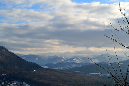 photo of snowy ridges and peaks of Beskydy mountains, January 2021, Stramberk, North Moravia, Czech Republicの写真素材