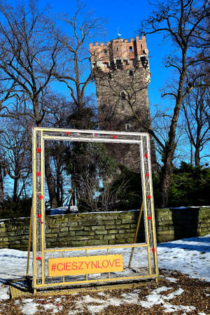 Cieszyn, Poland, 02.20.2021: I love Cieszyn, faith in the castle parkのeditorial素材