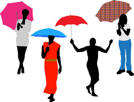 people with umbrella vectorのイラスト素材