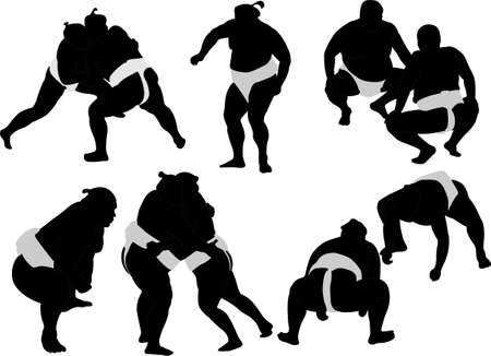 sumo wrestlers silhouettesのイラスト素材