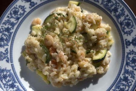 Prawn Risotto on a plate from top close upの写真素材