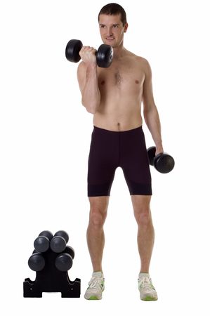 young men working out on white backgroundの写真素材