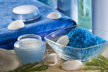 herbal salt and towel - spa and body care backgroundの写真素材