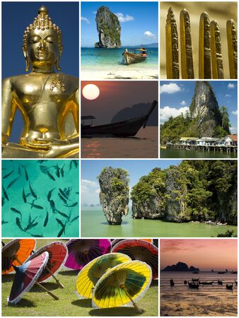 thailand theme collage made from nine photographsの写真素材