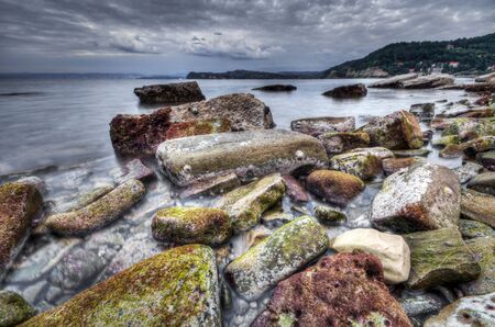 Coast in Slovenia - Fiesa in backgroundの写真素材