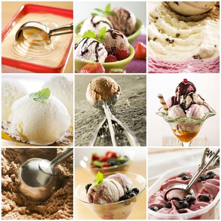 Beautiful ice cream collage made from nine photographの写真素材