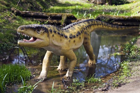Prehistoric crocodile like animal Archosaur close up