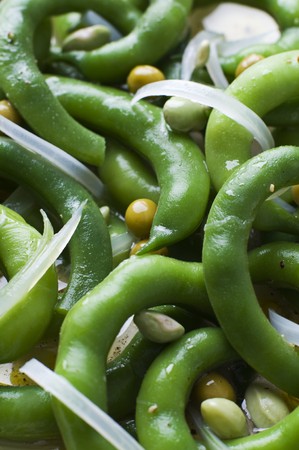 Fresh green bean salad with onion and vinegar close upの写真素材