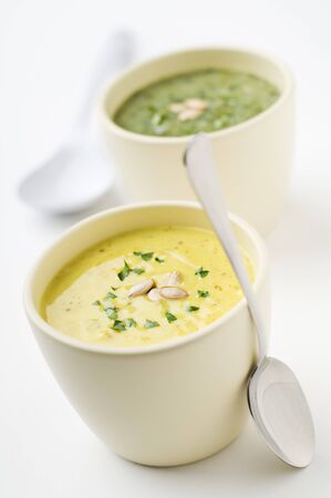 Fresh orange pumpkin soup close up shoot の写真素材