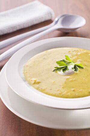 Fresh hot orange pumpkin soup close upの写真素材