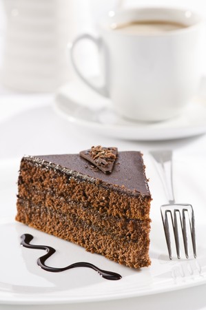 Beautiful tasty chocolate sacher cake close up shoot の写真素材