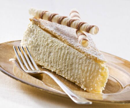 Fresh cheese cake on a plate close up shoot 