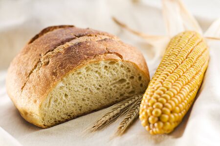 Sweet fresh corn bread close up shootの写真素材