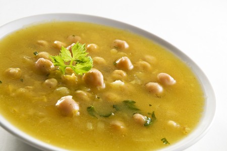 Fresh hot chickpea soup close up shootの写真素材