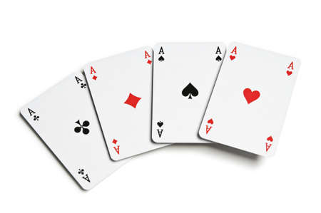 Poker aces on white background close up