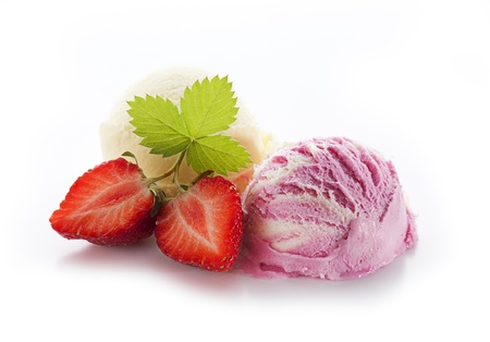 Strawberry ice cream isolated close up shoot