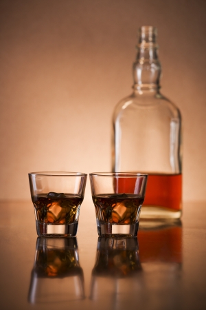 Glasses of fine whiskey on counter close upの写真素材