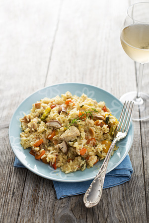Fresh risotto with mushrooms close up shootの写真素材