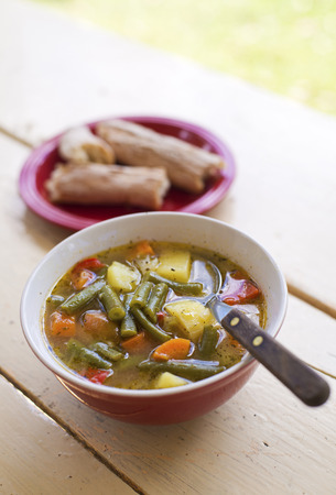 Vegetable hot stew with carrots, beans and potatoesの写真素材
