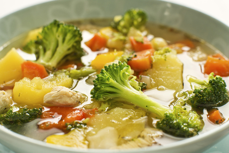 Hot chicken stew with vegetables close upの写真素材